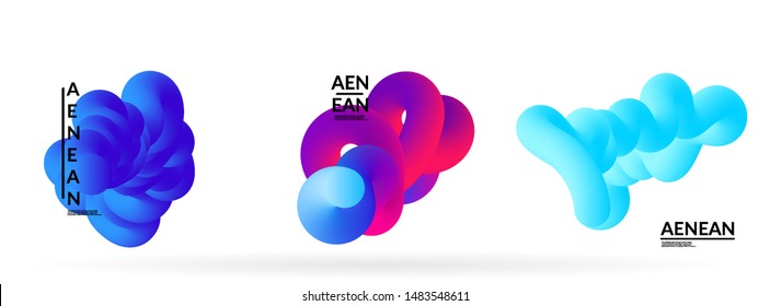 Fluid bright color badge set. Liquid shapes on white background. Abstract shapes composition. Modern vector graphic design. 3D effect with blend gradient.
