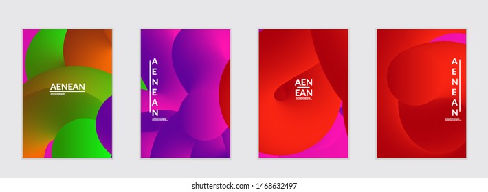 Fluid bright color flyer templates. Abstract liquid shapes composition. Modern vector graphic design. 3D effect with blend gradient.