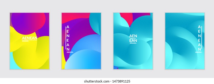 Fluid bright color flyer templates. Abstract liquid shapes composition. Modern vector graphic design. 3D effect with blend gradient.