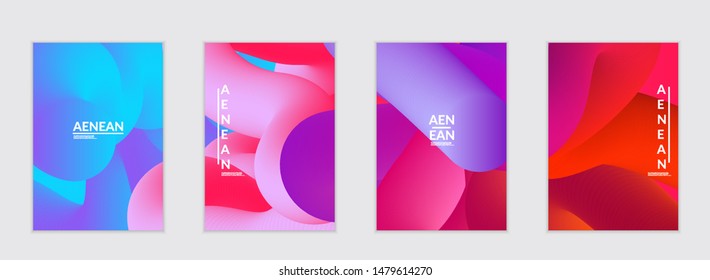 Fluid bright color flyer templates. Abstract liquid shapes composition. Modern vector graphic design. 3D effect with blend gradient.