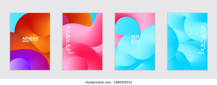 Fluid bright color flyer templates. Abstract liquid shapes composition. Modern vector graphic design. 3D effect with blend gradient.