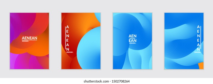 Fluid bright color flyer templates. Abstract liquid shapes composition. Modern vector graphic design. 3D effect with blend gradient.