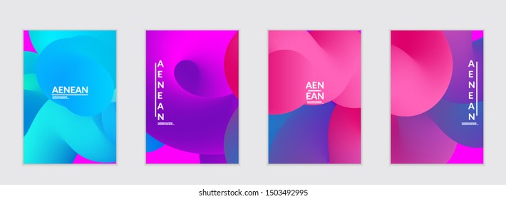 Fluid bright color flyer templates. Abstract liquid shapes composition. Modern vector graphic design. 3D effect with blend gradient.