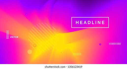 Fluid bright color gradient. Minimal futuristic liquid gradient design. Pink, yellow and purlpe trendy template. Vector graphic design