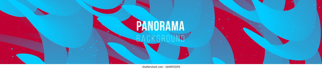 Fluid bright colored panorama. Abstract liquid shapes composition. 3D effect with blend gradient. Colors name: Crimson glory, Vivid sky blue. Eps10 vector illustration.