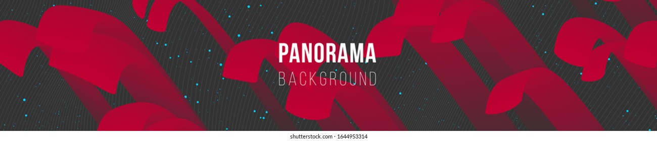 Fluid bright colored panorama. Abstract liquid shapes composition. 3D effect with blend gradient. Colors name: Crimson glory, Vivid sky blue, Dark charcoal. Eps10 vector illustration.