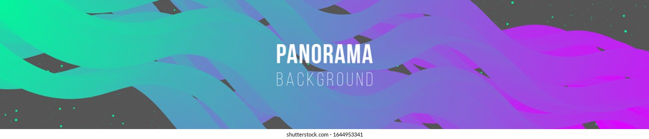 Fluid bright colored panorama. Abstract liquid shapes composition. 3D effect with blend gradient. Colors name: Phlox, Medium spring green, Davy's grey. Eps10 vector illustration.