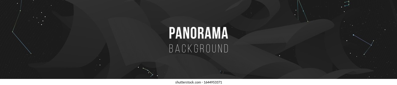 Fluid bright colored panorama. Abstract liquid shapes composition. 3D effect with blend gradient. Colors name: Jet, Eerie black. Eps10 vector illustration.