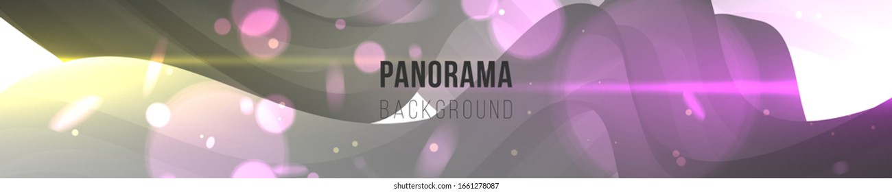 Fluid bright colored panorama. Dynamic composition with trendy liquid fluid 3d shapes. Monochrome, black and white flow shapes and bright light, glare, bokeh, sparks. Eps10 abstract illustration.