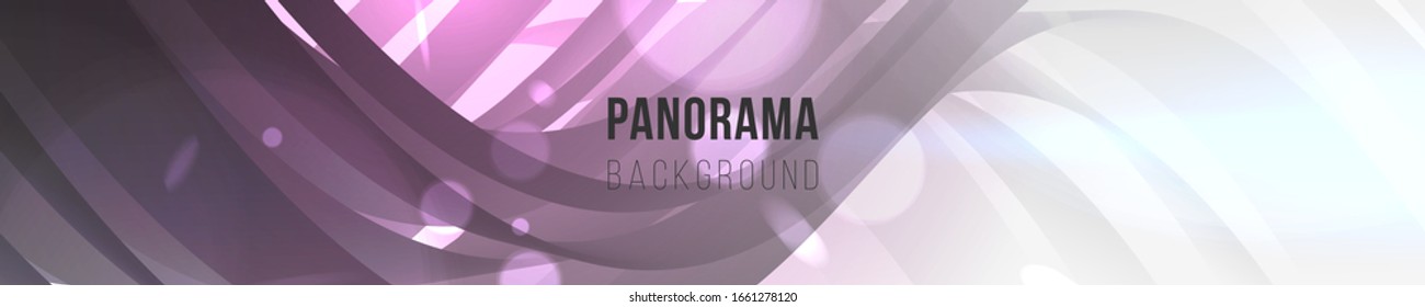 Fluid bright colored panorama. Dynamic composition with trendy liquid fluid 3d shapes. Monochrome, black and white flow shapes and bright light, glare, bokeh, sparks. Eps10 abstract illustration.