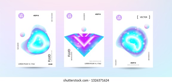 Fluid bright neon color cover set. Sparkle lucid dreamy background. Vector illustration of abstract gradient liquid shapes. Modern layout template design - Vector