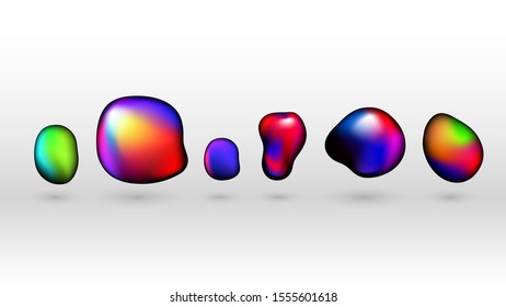 Fluid bubble rainbow colorful free form shape abstract background collection set for decoration