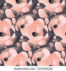 Fluid bubbles vector seamless pattern. Gradient black and beige liquid shapes background. Flowing lava lamp texture. Abstract organic forms with blending colors. Wallpaper, textile trendy design