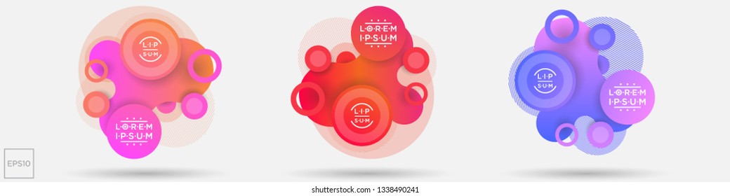 Fluid color badges with abstract shape composition. Colorful liquid gradient design element.