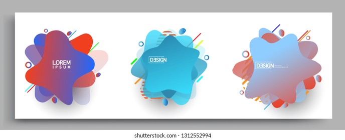 Fluid color badges set, abstract geometric shapes. Fluid gradient elements for minimal banner, logo, social post. Futuristic trendy dynamic elements. Abstract background.