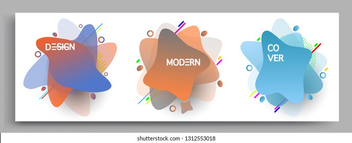 Fluid color badges set, abstract geometric shapes. Fluid gradient elements for minimal banner, logo, social post. Futuristic trendy dynamic elements. Abstract background.