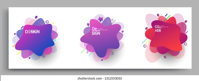 Fluid color badges set, abstract geometric shapes. Fluid gradient elements for minimal banner, logo, social post. Futuristic trendy dynamic elements. Abstract background.