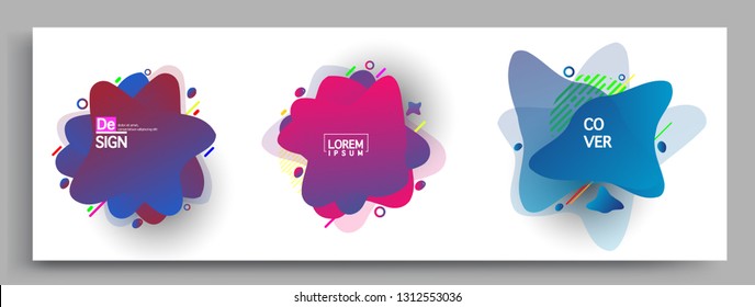 Fluid color badges set, abstract geometric shapes. Fluid gradient elements for minimal banner, logo, social post. Futuristic trendy dynamic elements. Abstract background.