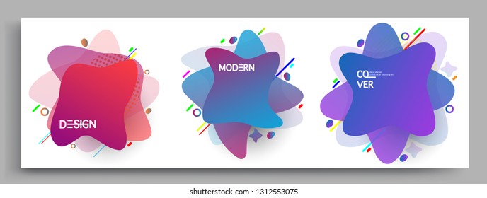 Fluid color badges set, abstract geometric shapes. Fluid gradient elements for minimal banner, logo, social post. Futuristic trendy dynamic elements. Abstract background.