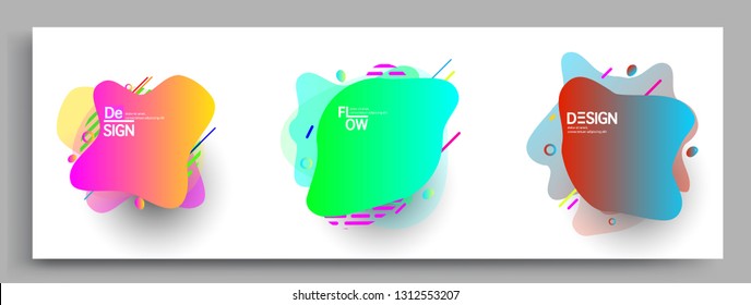 Fluid color badges set, abstract geometric shapes. Fluid gradient elements for minimal banner, logo, social post. Futuristic trendy dynamic elements. Abstract background.