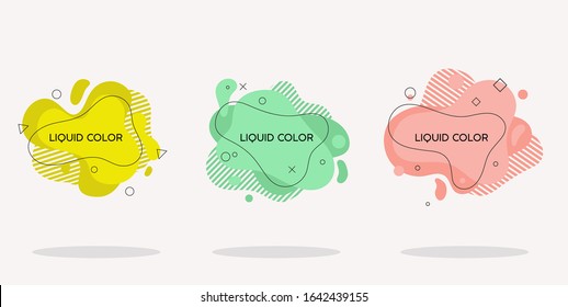 	
Fluid color badges set. Abstract shapes composition vector, design template 