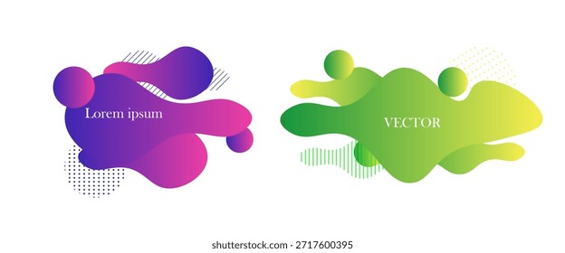 Conjunto de emblemas de cores fluidas. Formas abstratas composição. ilustração vetorial.