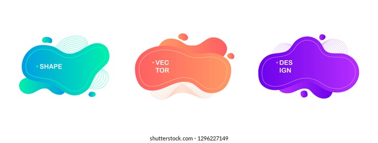 Fluid color badges set. Geometric Abstract shapes composition. Modern vector graphic design.
