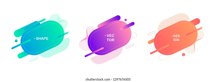 Fluid color badges set. Geometric Abstract shapes composition. Modern vector graphic design.