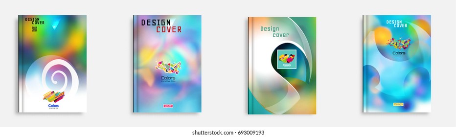 Fluid color covers set. Gradient backgrounds with graphic elements. templates for booklets, posters, postcards.