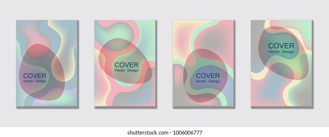 Fluid color covers set trendy vector design for business brochure, booklet, flyer. Colorful bubble shapes composition with gradients. Brochure cover design future geometric A4 templates.