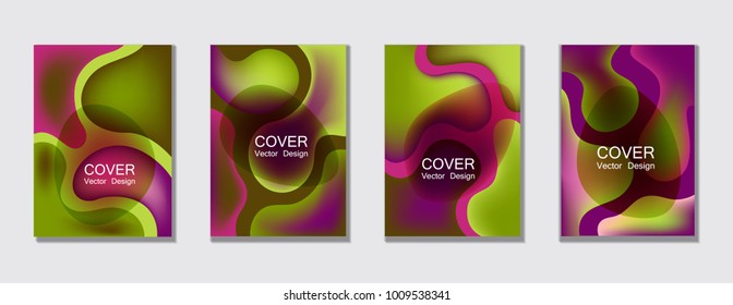 Fluid color covers set trendy vector design for business brochure, booklet, flyer. Colorful bubble shapes composition with gradients. Brochure cover design future geometric A4 templates.