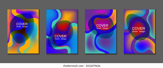Fluid color covers set trendy vector design for business brochure, booklet, flyer. Colorful bubble shapes composition with gradients. Brochure cover design future geometric A4 templates.