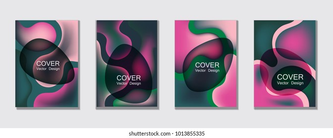 Fluid color covers set trendy vector design for business brochure, booklet, flyer. Colorful bubble shapes composition with gradients. Brochure cover design future geometric A4 templates.