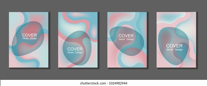 Fluid color covers set trendy vector design for business brochure, booklet, flyer. Colorful bubble shapes composition with gradients. Brochure cover design future geometric A4 templates.
