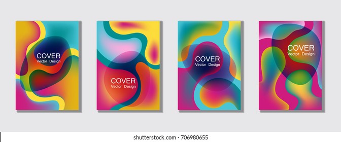 Fluid color covers set trendy vector design for business brochure, booklet, flyer. Colorful bubble shapes composition with gradients. Brochure cover design future geometric A4 templates.