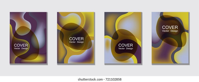 Fluid color covers set trendy vector design for business brochure, booklet, flyer. Colorful bubble shapes composition with gradients. Brochure cover design future geometric A4 templates.