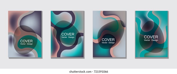 Fluid color covers set trendy vector design for business brochure, booklet, flyer. Colorful bubble shapes composition with gradients. Brochure cover design future geometric A4 templates.