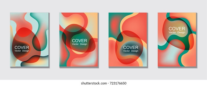 Fluid color covers set trendy vector design for business brochure, booklet, flyer. Colorful bubble shapes composition with gradients. Brochure cover design future geometric A4 templates.