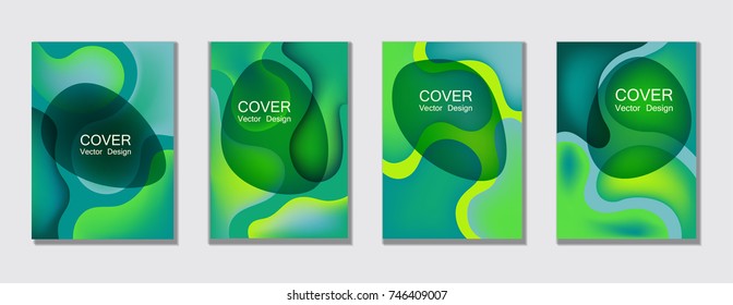 Fluid color covers set trendy vector design for business brochure, booklet, flyer. Colorful bubble shapes composition with gradients. Brochure cover design future geometric A4 templates.