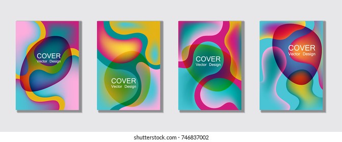 Fluid color covers set trendy vector design for business brochure, booklet, flyer. Colorful bubble shapes composition with gradients. Brochure cover design future geometric A4 templates.