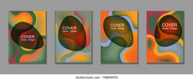 Fluid color covers set trendy vector design for business brochure, booklet, flyer. Colorful bubble shapes composition with gradients. Brochure cover design future geometric A4 templates.