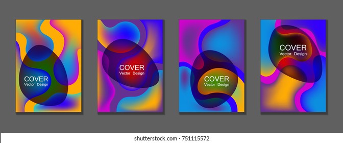 Fluid color covers set trendy vector design for business brochure, booklet, flyer. Colorful bubble shapes composition with gradients. Brochure cover design future geometric A4 templates.