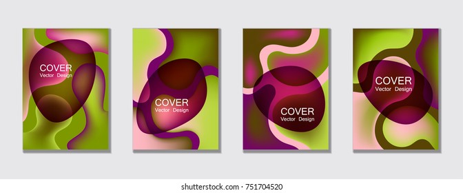 Fluid color covers set trendy vector design for business brochure, booklet, flyer. Colorful bubble shapes composition with gradients. Brochure cover design future geometric A4 templates.