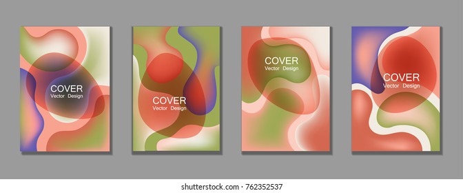 Fluid color covers set trendy vector design for business brochure, booklet, flyer. Colorful bubble shapes composition with gradients. Brochure cover design future geometric A4 templates.