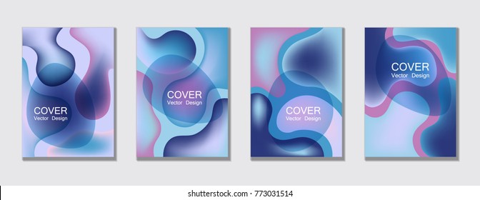 Fluid color covers set trendy vector design for business brochure, booklet, flyer. Colorful bubble shapes composition with gradients. Brochure cover design future geometric A4 templates.