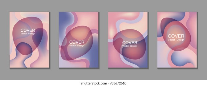 Fluid color covers set trendy vector design for business brochure, booklet, flyer. Colorful bubble shapes composition with gradients. Brochure cover design future geometric A4 templates.