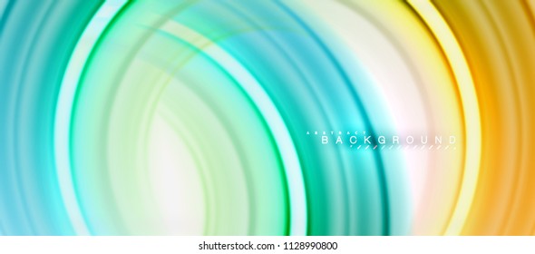 Fondo abstracto de la línea de color fluido - giratorio y círculos, diseño de colores líquidos retorcidos, fondo de textura ondulada de mármol colorido o plástico, plantilla multicolor para empresas o tecnología