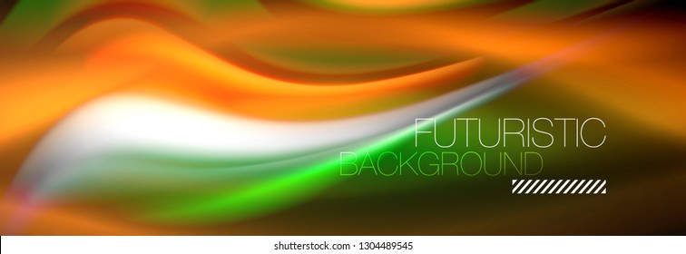 Fluid color neon wave lines background, neon liquid color futuristic paint template, vector illustration