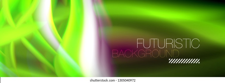 Color fluido de fondo de líneas de onda de neón, neón color líquido plantilla de pintura futurista, ilustración vectorial