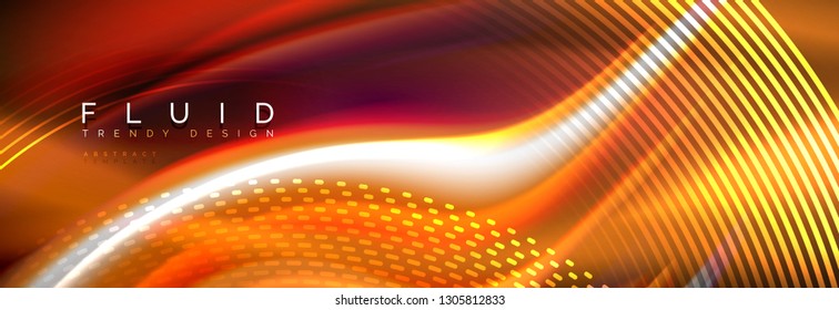 Fluid color neon wave lines background, neon liquid color futuristic paint template, vector illustration